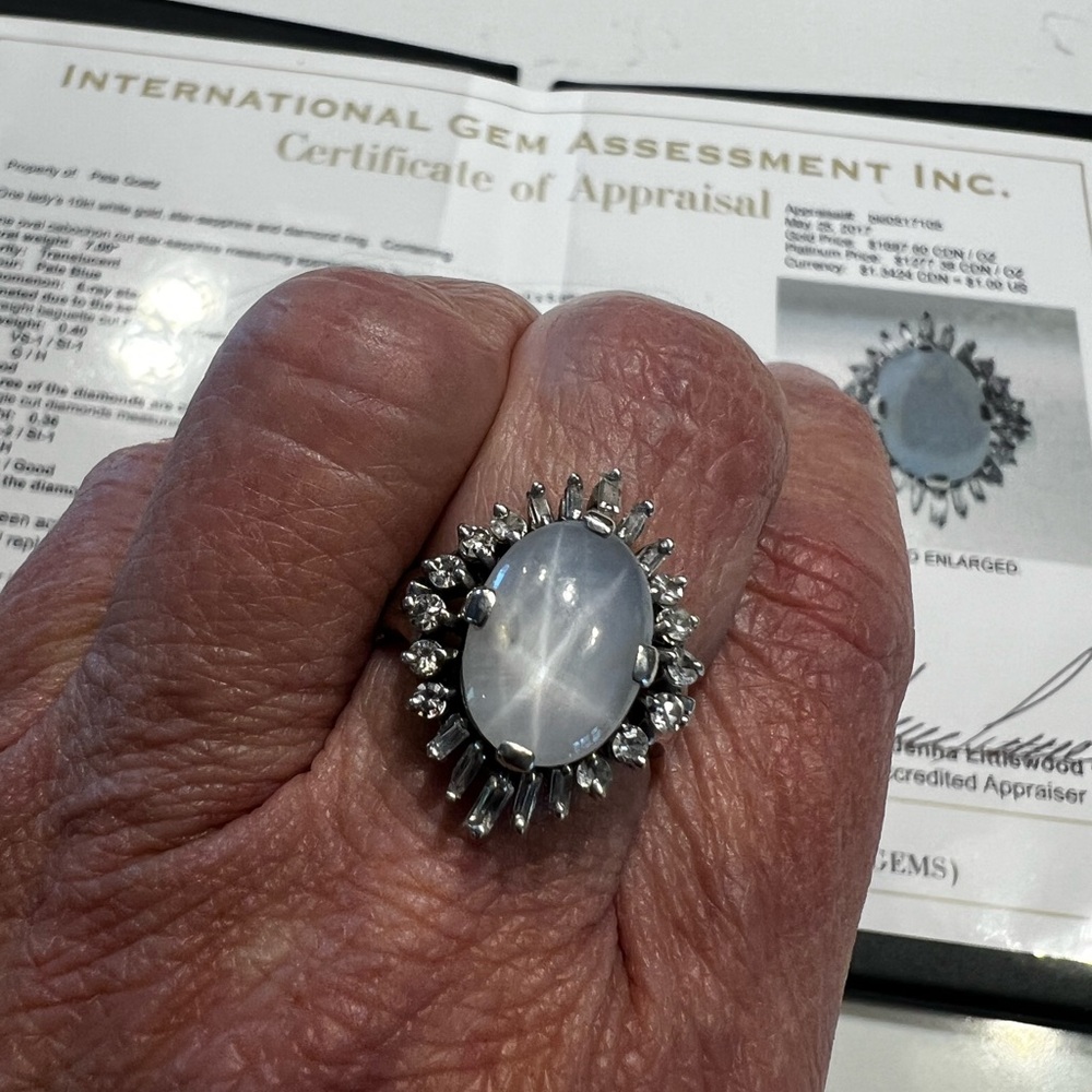Elegant  White Gold Star Sapphire and Diamond Ring